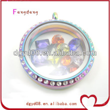 Locket flotante de alta calidad del arco iris Memoria viviente de cristal Locket